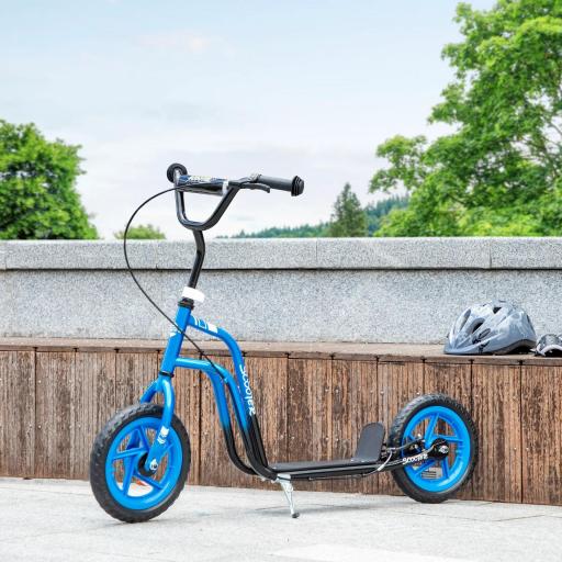 Patinete scooter para niños con manillar ajustable, ruedas grandes, soporte de estacionamiento, freno de mano, para niños de 5 a 12 años, Azul [2]