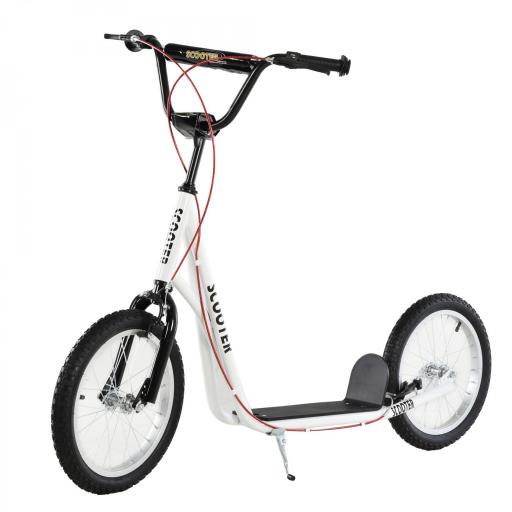 Scooter Patinete para Niños +5 Años y Adolescentes con Manillar Ajustable en Altura 2 Neumáticos de Caucho Inflable con Doble Freno y Ruedas 16" Carga 100 kg 139x58x90-96 cm Blanco [6]