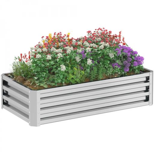 Jardinera Elevada Rectangular de Acero Galvanizado para Cultivar Plantas Flores Hierba 120x60x30,5 cm Plata [9]