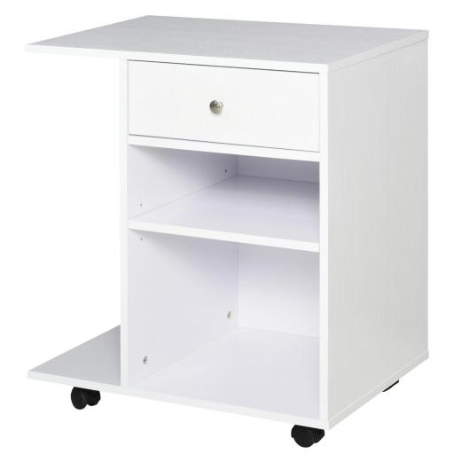 Armario para Impresora de Oficina Carro Multifuncional con Ruedas 2 Compartimentos Cajón y Soporte para CPU Estante Ajustable para Estudio 60x40x68,5 cm Blanco Veteado de Madera [4]
