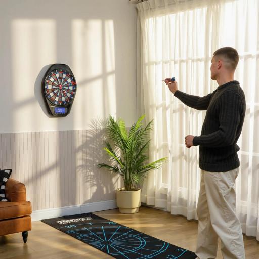 Diana Electrónica con 6 Dardos y 24 Puntas Blandas Pantalla LED 34 Juegos y 2235 Programas 60,5x45,5x3,6 cm Multicolor