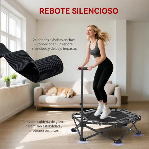 Trampolín de Fitness Plegable 104 cm con Barra Ajustable en 3 Alturas Marco Metálico Reforzado y Bolsa 104x104x114 cm [3]