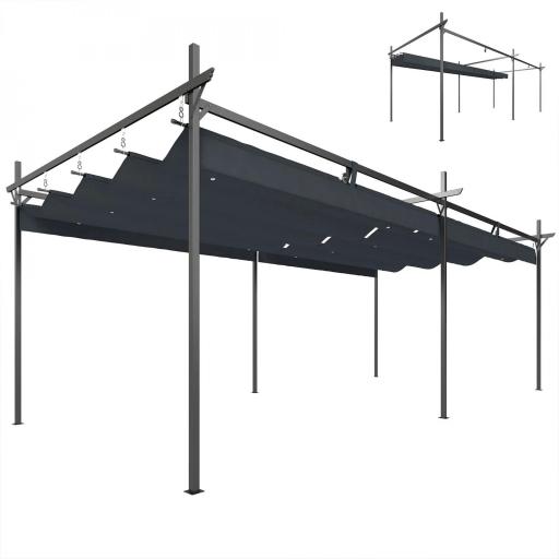 Pérgola de Jardín 6x3 m Gazebo con Techo Retráctil de Poliéster Resistente a los Rayos UV Gris Oscuro [8]