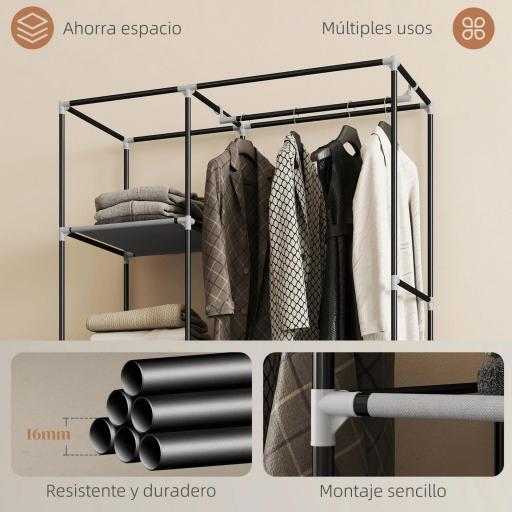 Armario de Tela con Ruedas Ropero Portátil con 6 Estantes y 1 Barra de Colgar para Dormitorio 103x43x162,5 cm Gris [8]