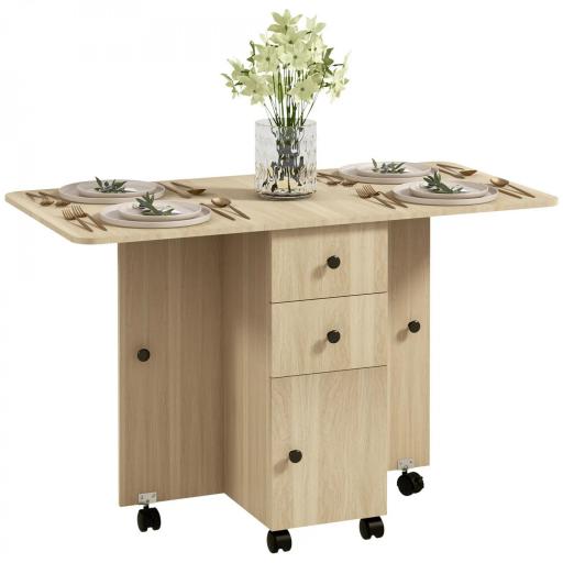 Mesa Plegable con Ruedas y Alas Abatibles Mesa Auxiliar Multifuncional con Almacenaje 120x60x76,5 cm Natural [9]