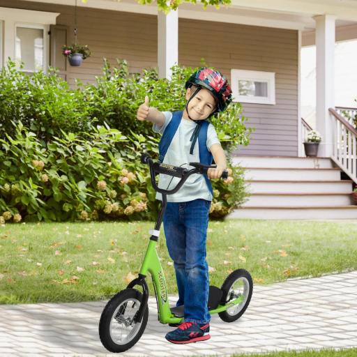 Patinete para Niños Mayores de 5 Años Scooter 2 Neumáticos Inflables de Caucho con Frenos Manillar Ajustable Pedal Antideslizante 117x52x80-85 cm Verde