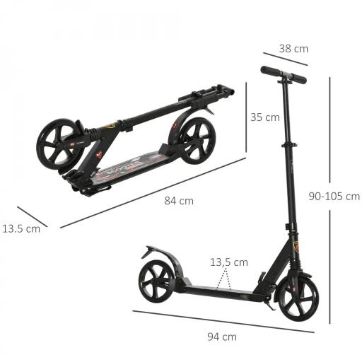 Patinete Plegable Scooter con Manillar Altura Ajustable Patinete Ligero para Adultos y Niños (más de 14 años) Tipo Monopatín con Freno Grandes Ruedas Ø200 mm Aluminio Carga 100kg [5]
