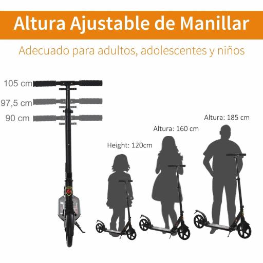 Patinete Plegable Scooter con Manillar Altura Ajustable Patinete Ligero para Adultos y Niños (más de 14 años) Tipo Monopatín con Freno Grandes Ruedas Ø200 mm Aluminio Carga 100kg [8]