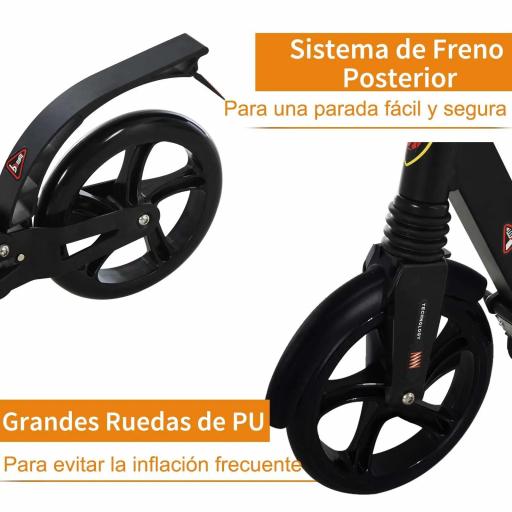 Patinete Plegable Scooter con Manillar Altura Ajustable Patinete Ligero para Adultos y Niños (más de 14 años) Tipo Monopatín con Freno Grandes Ruedas Ø200 mm Aluminio Carga 100kg [1]
