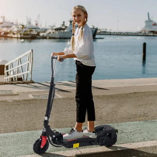 Patinete Eléctrico Plegable para Niños de 7-14 Años, Patinete Eléctrico con Velocidad Max. 12 km/h, Alcance de 8 km, Altura Ajustable, Freno de Mano, Negro