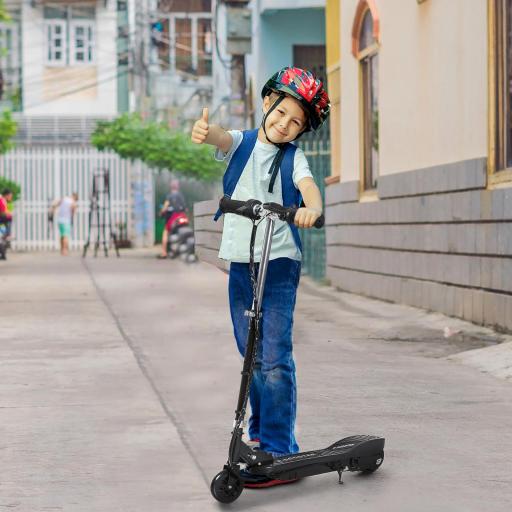 Patinete Eléctrico para Niños de +7 Años Scooter Plegable con Altura Ajustable Batería Recargable 24V Velocidad hasta 12 km/h y Freno Carga 50 kg 74x36x69-91 cm Negro