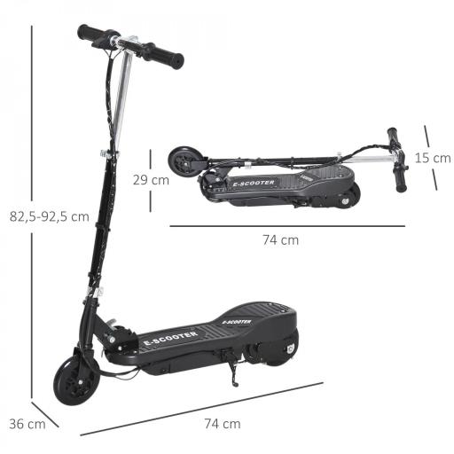 Patinete Eléctrico para Niños de +7 Años Scooter Plegable con Altura Ajustable Batería Recargable 24V Velocidad hasta 12 km/h y Freno Carga 50 kg 74x36x69-91 cm Negro [4]