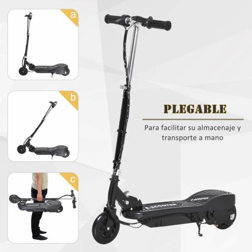 Patinete Eléctrico para Niños de +7 Años Scooter Plegable con Altura Ajustable Batería Recargable 24V Velocidad hasta 12 km/h y Freno Carga 50 kg 74x36x69-91 cm Negro [3]