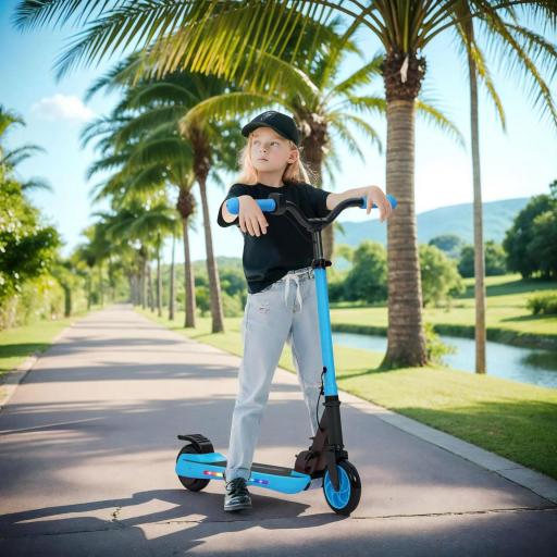 Patinete Eléctrico Plegable de +6 Años Motor 120 W Autonomía 6 KM MAX 10 KM/H Ruedas de 5" - 5,5" Altura Ajustable Azul