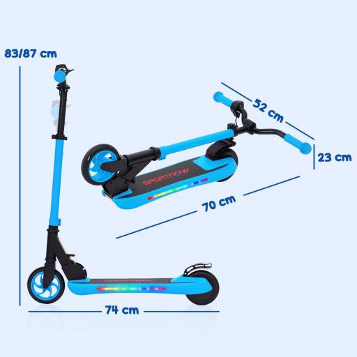 Patinete Eléctrico Plegable de +6 Años Motor 120 W Autonomía 6 KM MAX 10 KM/H Ruedas de 5" - 5,5" Altura Ajustable Azul [2]