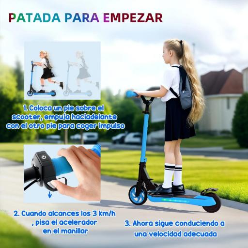 Patinete Eléctrico Plegable de +6 Años Motor 120 W Autonomía 6 KM MAX 10 KM/H Ruedas de 5" - 5,5" Altura Ajustable Azul [3]