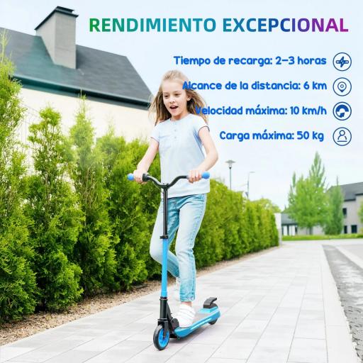 Patinete Eléctrico Plegable de +6 Años Motor 120 W Autonomía 6 KM MAX 10 KM/H Ruedas de 5" - 5,5" Altura Ajustable Azul [5]