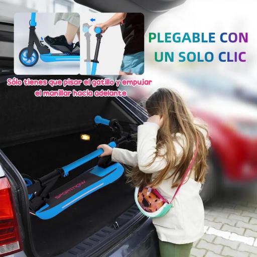 Patinete Eléctrico Plegable de +6 Años Motor 120 W Autonomía 6 KM MAX 10 KM/H Ruedas de 5" - 5,5" Altura Ajustable Azul [4]