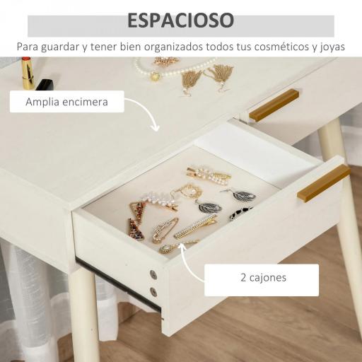 Tocador con Espejo Redondo Mesa de Maquillaje con 2 Cajones Estilo Moderno para Dormitorio Vestuario 80x40x123 cm Blanco [1]