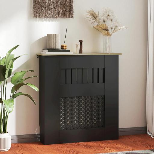 Cubre Radiadores 78x19x81 cm Cubierta para Radiador Diseño Moderno de Listones y Nido de Abeja Negro