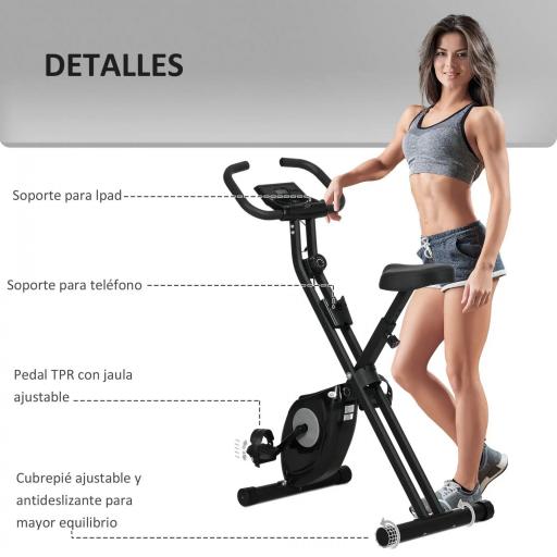 Bicicleta Estática Plegable con 8 Niveles de Resistencia Magnética Pantalla LCD y Asiento Regulable 43x85x109cm Negro [4]