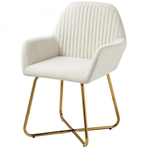 Sillón de Salón Tapizado en Terciopelo con Asiento Acolchado Base Metálica Cruzada Crema [9]
