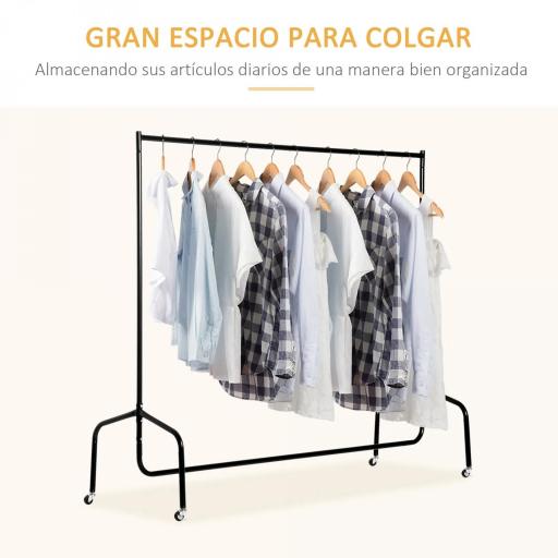 Burro para Ropa con Ruedas Perchero Burro para Ropa Metálico para Entrada Pasillo Dormitorio 150x60x170 cm Negro [3]