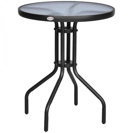 Mesa de Jardín Redonda con Encimera de Vidrio Templado Decorativa y Marco de Metal para Patio Terraza Balcón Comedor Ø60x70 cm Negro [7]