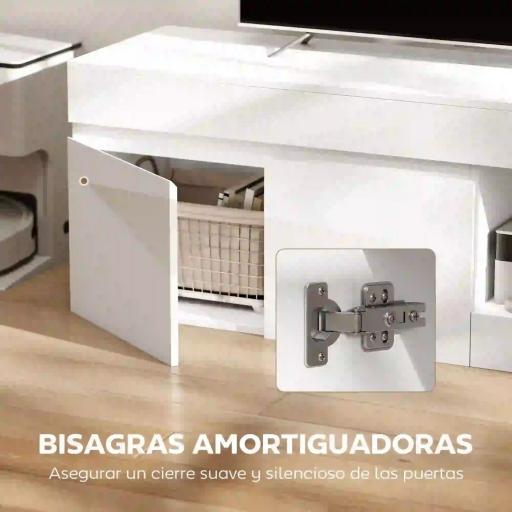 Mueble de TV Moderno para Salón con 2 Puertas Estante Abierto para Televisión 60 Pulgadas 140x40x48 cm Blanco [7]