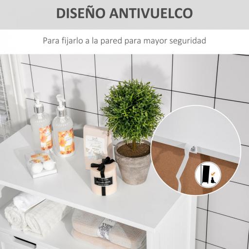 Armario de Baño con 2 Puertas Estante Ajustable 2 Cajones y Compartimento Abierto Mueble Auxiliar de Almacenaje para Salón Cocina 60x30x108,8 cm Blanco [4]