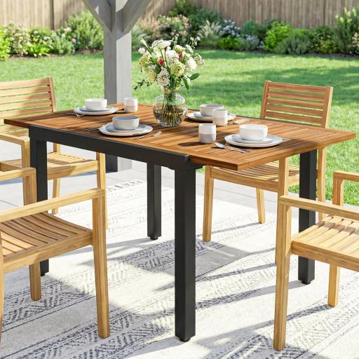 Mesa de Jardín Extensible 120/80x70 cm Estructura de Acero y Tablero de Madera de Acacia para 4-6 Personas Natural [2]