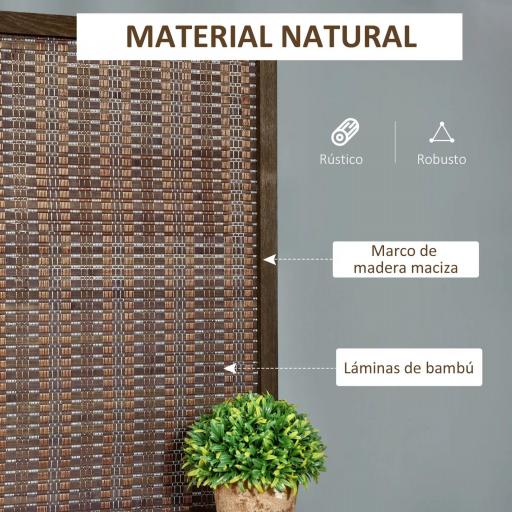 Biombo de 4 Piezas de Bambú Biombo Separador de Ambientes Plegable con 2 Estantes Extraíbles Divisor de Habitaciones Dormitorio 180x180 cm Marrón [3]