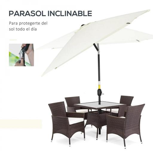 Sombrilla de Aluminio 200x300x253 cm Parasol Rectangular de Jardín Inclinable con Manivela y Poste Desmontable Crema [7]
