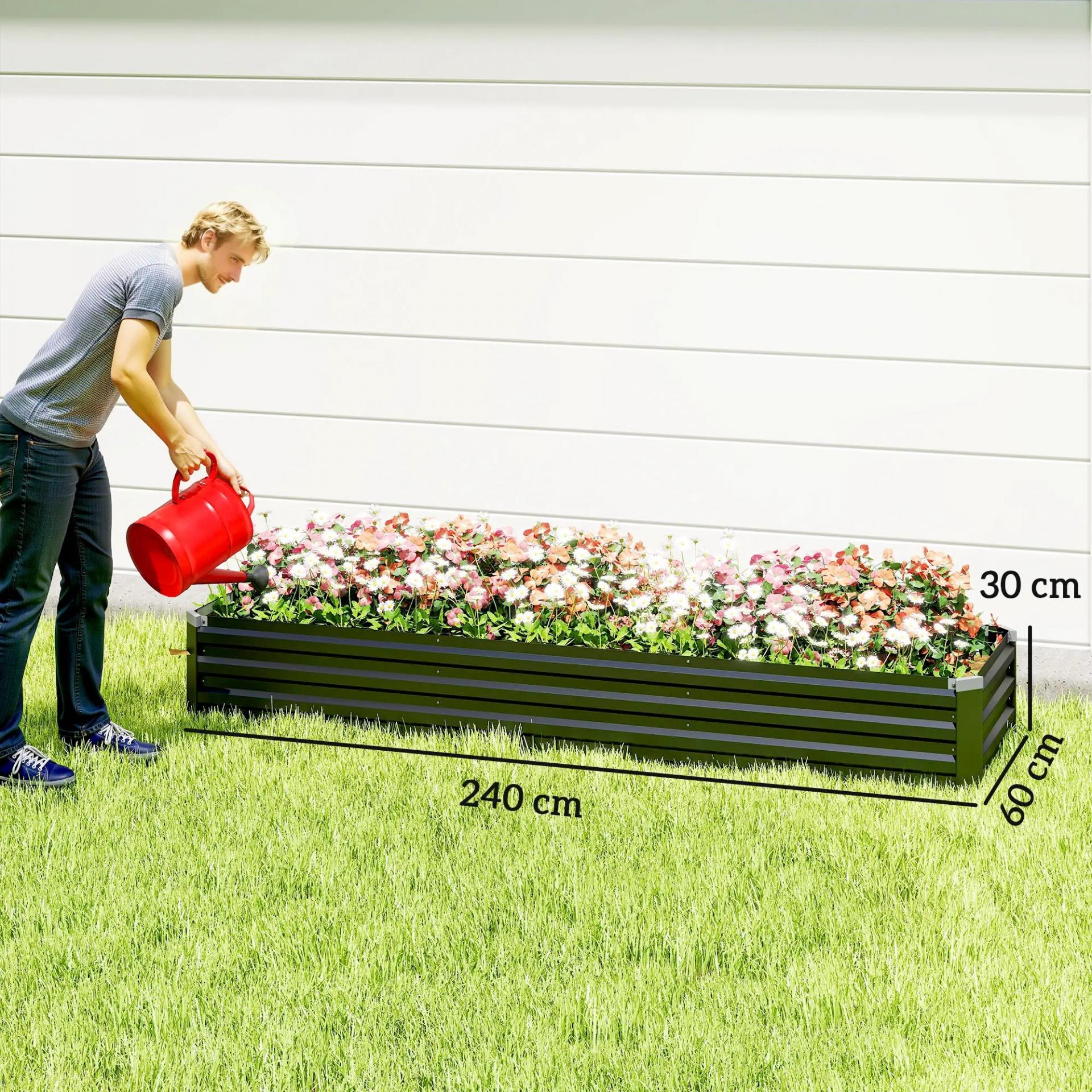 Jardinera Exterior Grande Rectangular de Acero Galvanizado Huerto Urbano con Base Abierta 240x60x30 cm Gris Oscuro