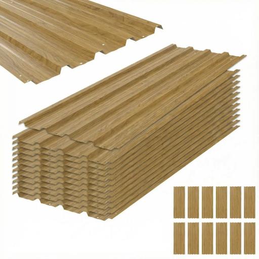 Juego de 12 Paneles para Tejado de Acero Galvanizado 7m² para Caseta de Herramientas Cobertizo 129x45cm Madera Natural [8]