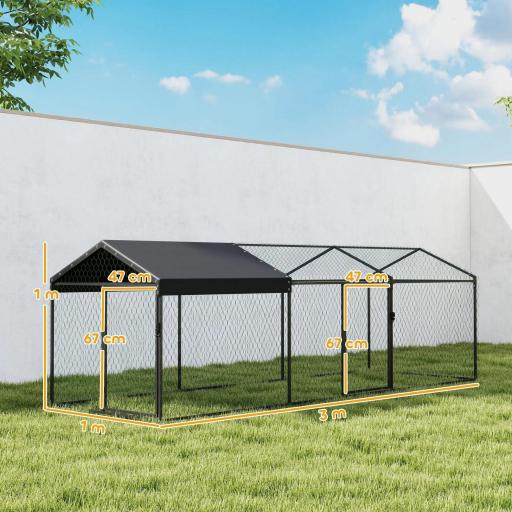 Gallinero para Exterior Grande 3x1x1 m Gallinero Metálico con Cubierta Tela Oxford Anti-UV e Impermeable Negro [1]