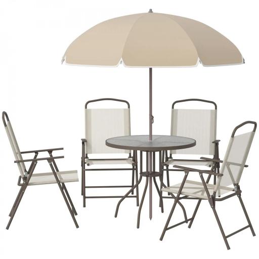 Conjunto de Muebles para Jardín con 4 Sillas 1 Mesa y 1 Parasol Texteline Aluminio y Poliéster Beige [8]