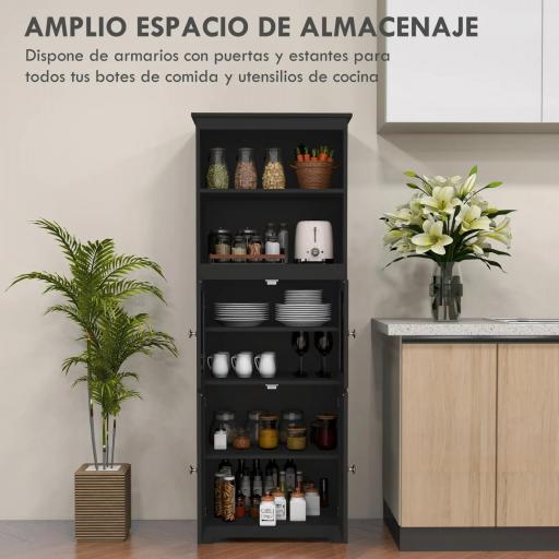 Aparador de Comedor Armario de Cocina con 4 Puertas 2 Estantes Abiertos y Estante Ajustable para Salón 60x30x162cm Negro [5]