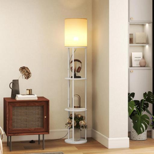Lámpara de Pie con Estantes con 3 Temperaturas de Color Control Remoto para Salón Dormitorio Oficina Blanco