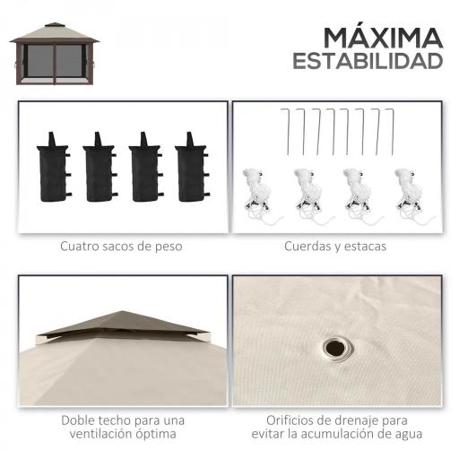 Carpa Plegable Pop-up con Altura Ajustable Protección UV50+ Doble Techo y Mosquiteras 4x4x2,8 m Beige [1]