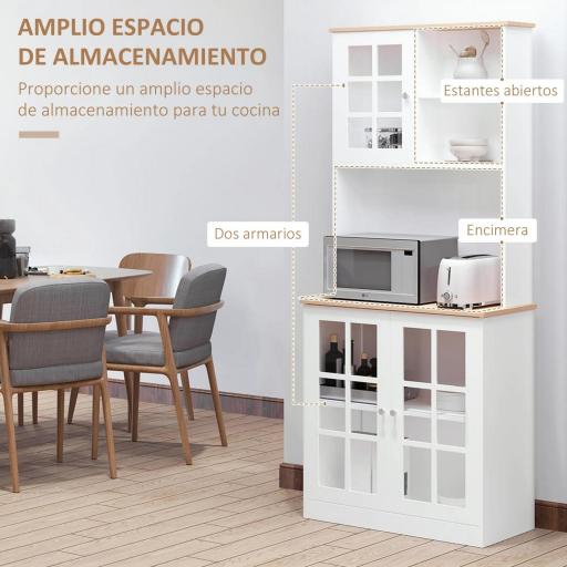Alacena de Cocina con Estantes y Puertas de Vidrio para Pequeños Electrodomésticos y Menaje 80x37x183 cm Blanco [2]