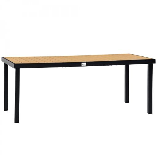Mesa de Comedor Exterior de Aluminio Mesa de Jardín Exterior para 8 Personas con Encimera de Listones para Terraza Balcón 190x90x74 cm Natural y Negro [8]