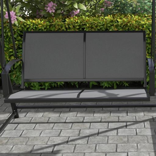 Columpio de Jardín de 2 Plazas con Toldo Ajustable y Estructura Triangular de Metal Carga 220 kg 160x112x162 cm Gris [5]
