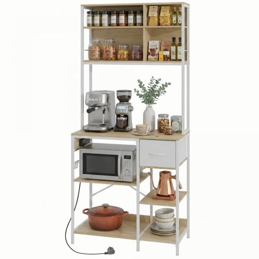 Estantería de Cocina Soporte de Microondas con Estantes y 6 Ganchos para Espacios Reducidos 80x40x181 cm Roble [5]