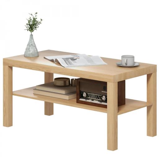 Mesa de Centro Moderna Mesa Baja con 2 Estantes de Almacenamiento Mesita para Salón Carga 20 kg 90x45x44,5 cm Natural [9]