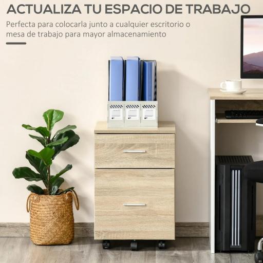 Cajonera de Escritorio con 2 Cajones Ruedas Archivador Móvil para Archivos A4 o Cartas 39,5x39x58,5 cm Roble [6]