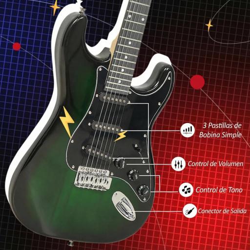 Kit Guitarra Eléctrica de Iniciación con Amplificador 15W Afinador Digital Cuerdas Correa 3 Púas y Funda Negro [3]
