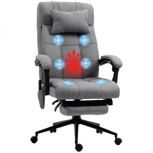 Silla de Masaje Reclinable con 6 Puntos de Masaje y 5 Modos Función de Calefacción Ajustable 66x76x112-120 cm Gris [8]