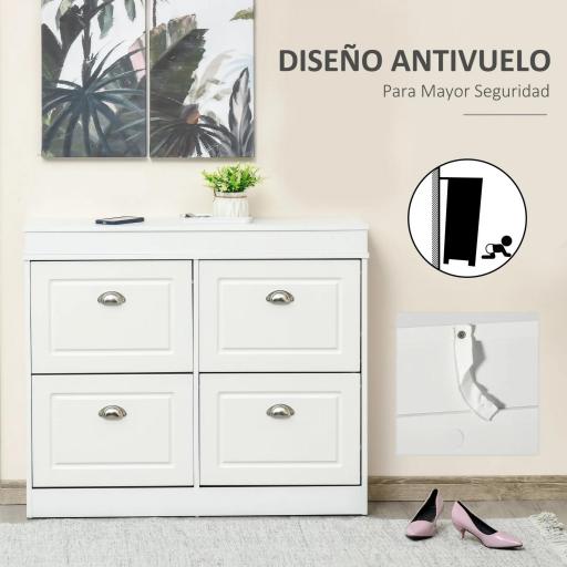 Mueble Zapatero de 4 Puertas Zapatero Estrecho con Estantes Ajustables y Extraíbles Capacidad de 16 Pares para Pasillo Entrada Recibidor 98x24x83 cm Blanco [5]