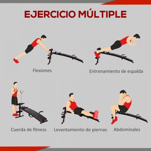 Banco de Abdominales Altura Ajustable Banco de Musculación Multifuncional para Fitness Entrenamiento de Espalda Abdominal Piernas Carga 120kg con 2 Cuerdas y 1 Tirador de Resorte [2]